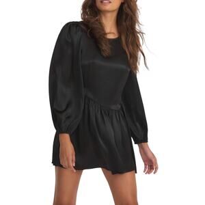 LOVESHACKFANCY Satin Mini Dress Black Dark Whimsigoth Puff Sleeve NWT 6